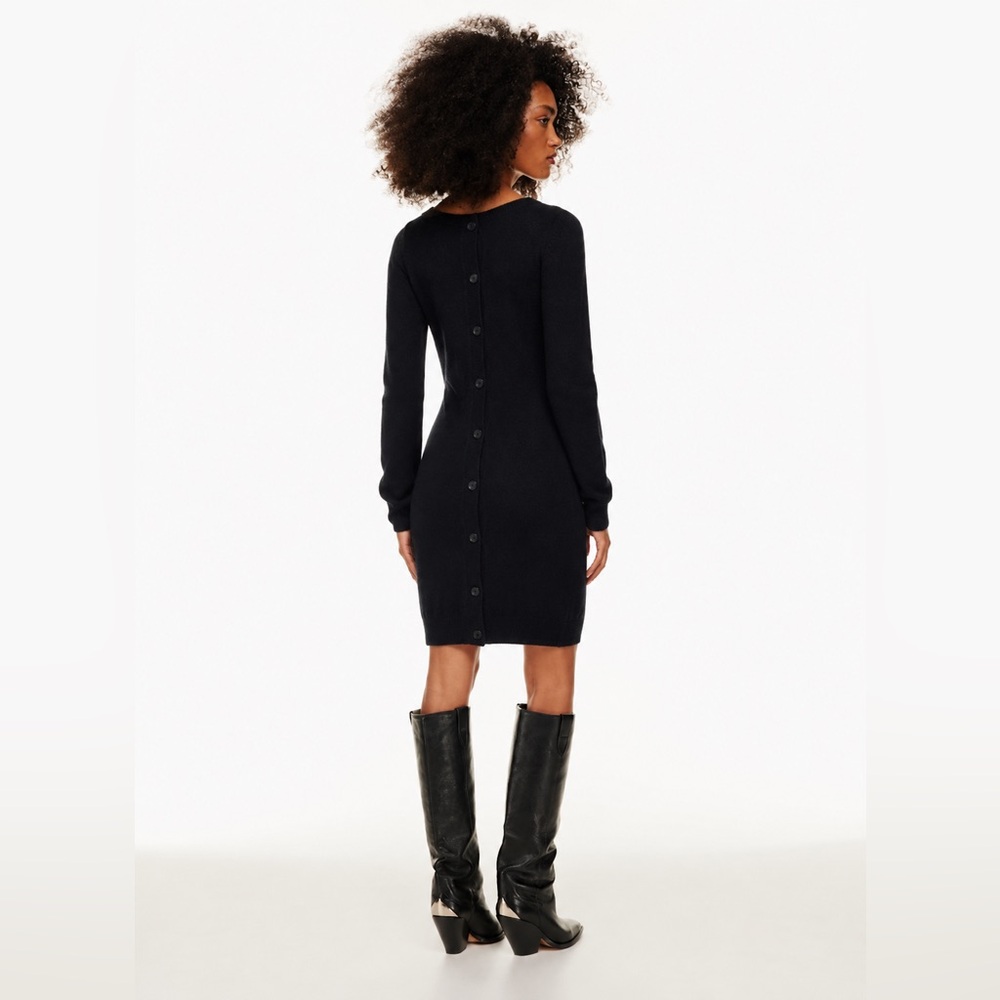 INWEAR -  Black Knit Sweater Dress Deep V-Neck Minimalist Scandinavian Style
